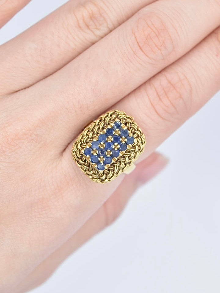 Vintage 18K Gold Sapphire Woven Ring