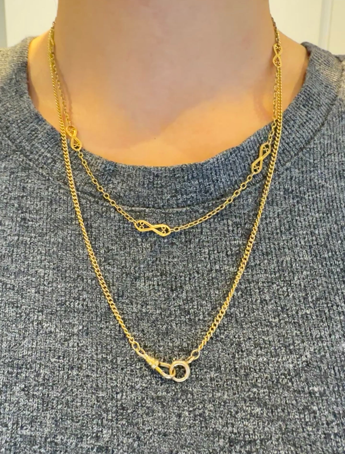 Antique 18K Yellow Gold Filigree Chain Necklace 17.5 inch