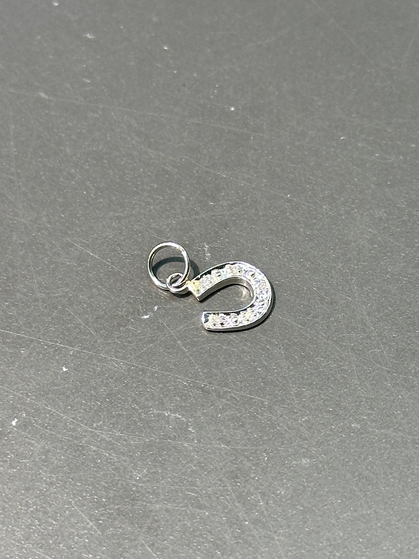 10K White Gold Diamond Horseshoe Charm