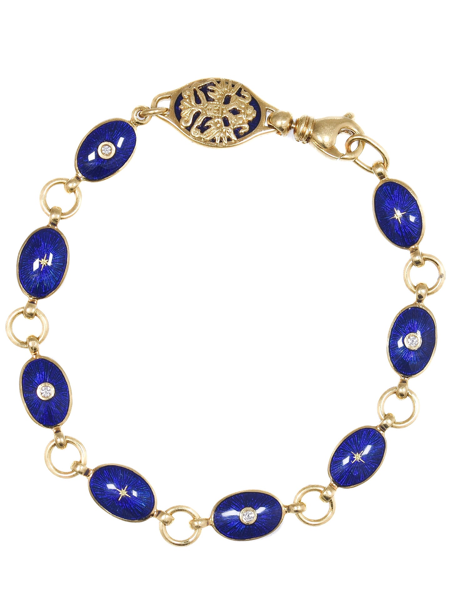 Faberge 18K Gold Diamond Guilloche Enamel Link Bracelet