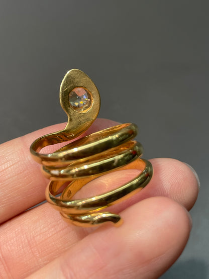 Antique Austro Hungarian 14K Gold 1.08 CTW Diamond Coiled Snake Ring