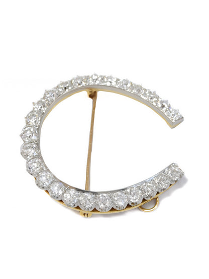 Antique Edwardian Platinum 18K Yellow Gold 4.30 CTW Diamond Horse Shoe Brooch Pendant