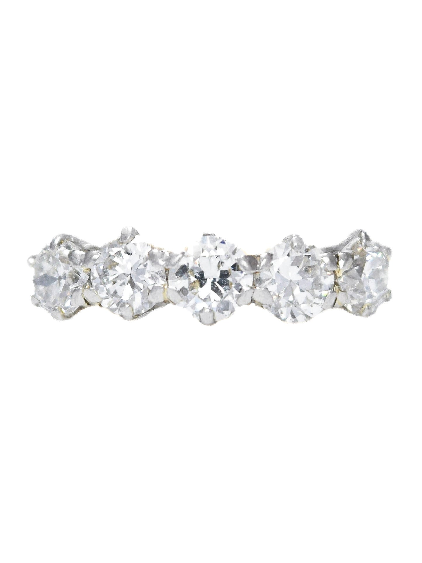 Antique 14K Gold 2.40 CTW Old European Cut Diamond Five Stone Ring