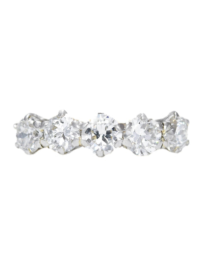Antique 14K Gold 2.40 CTW Old European Cut Diamond Five Stone Ring