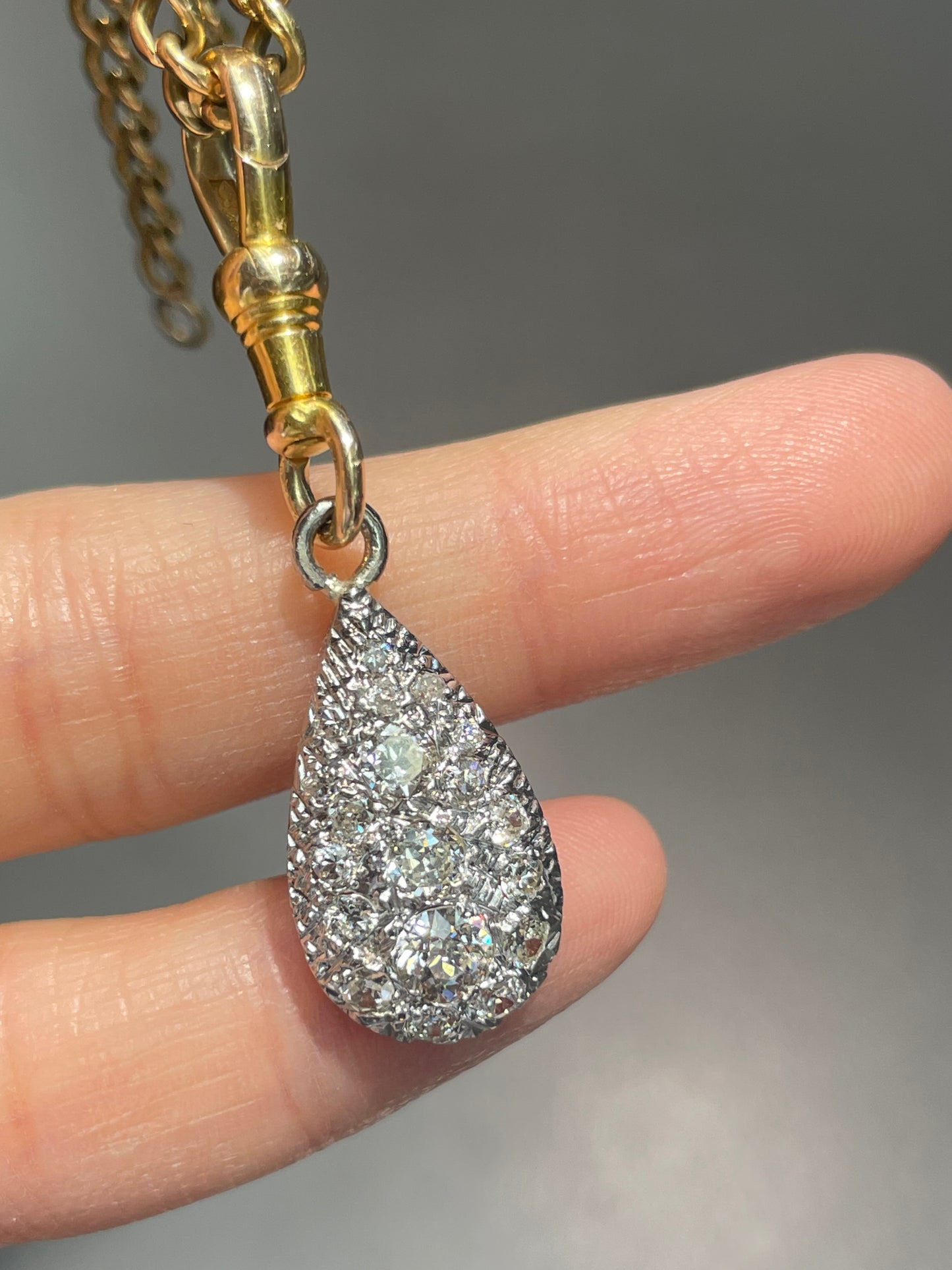 Antique 14K Gold 1.34 CTW Diamond Drop Pendant