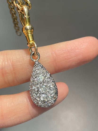 Antique 14K Gold 1.34 CTW Diamond Drop Pendant