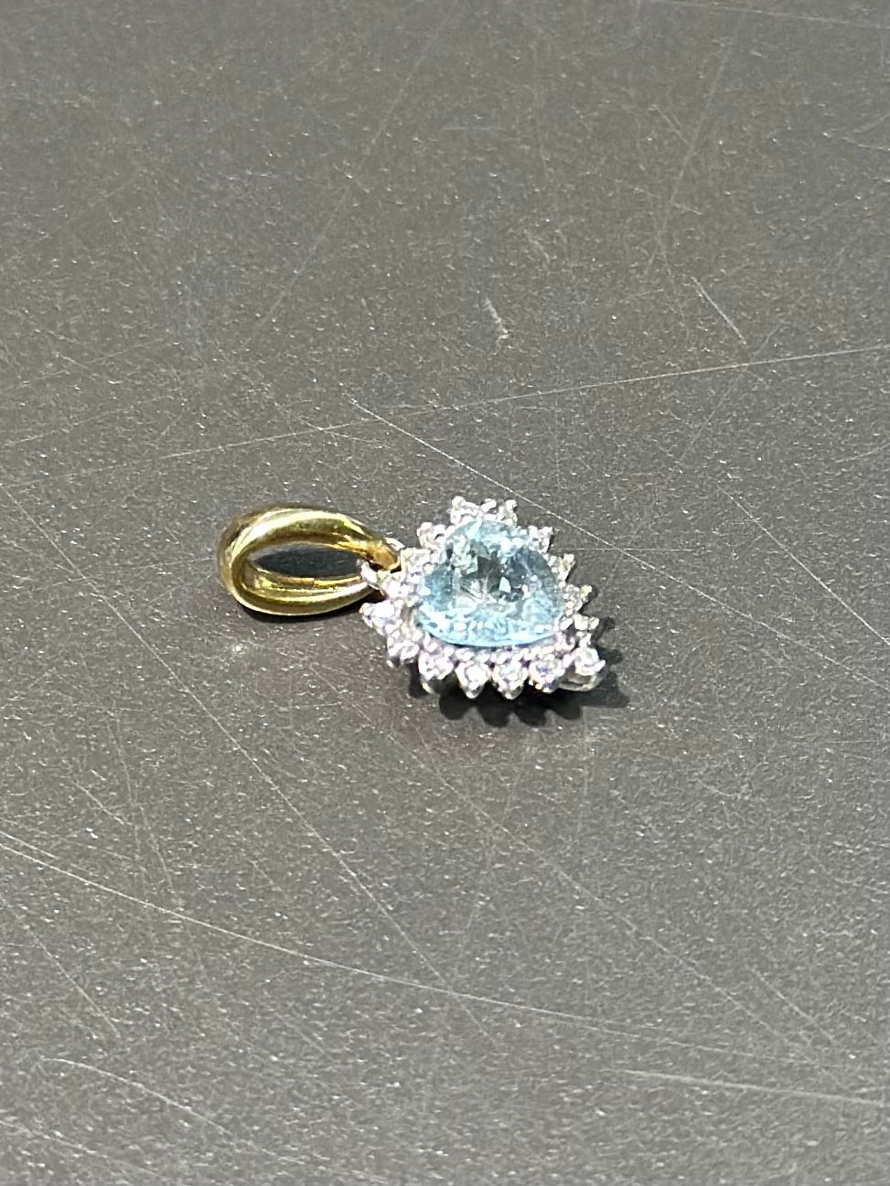 18K Gold Diamond Aquamarine Heart Charm