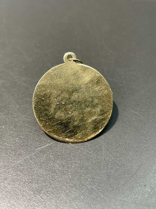 Vintage 14K Yellow Gold Engine Turned Circle Disk Pendant