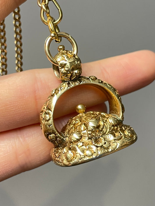 Antique 14K Yellow Gold Motif Carnelian Intaglio Fob Pendant