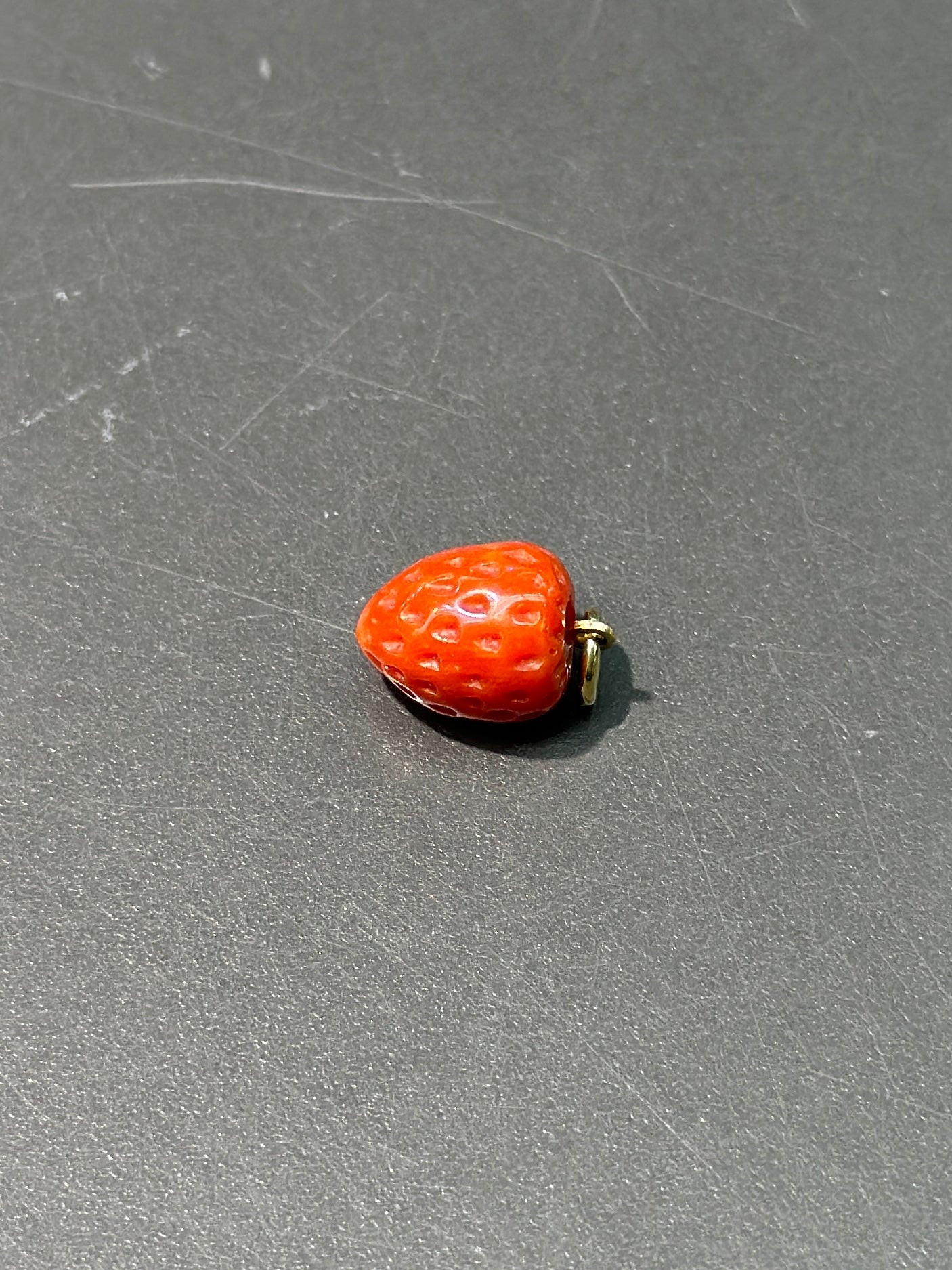 18K Gold Large Coral Strawberry Charm