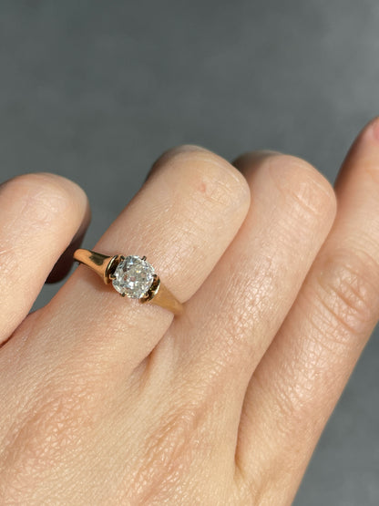 Antique 14K Gold 0.92 CTW Old Cushion Cut Diamond Ring