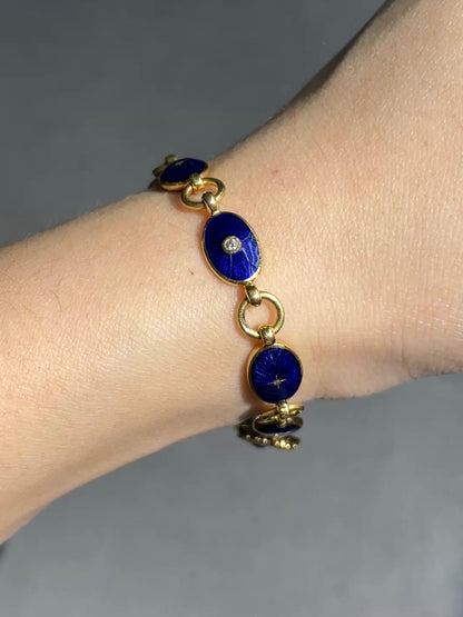 Faberge 18K Gold Diamond Guilloche Enamel Link Bracelet