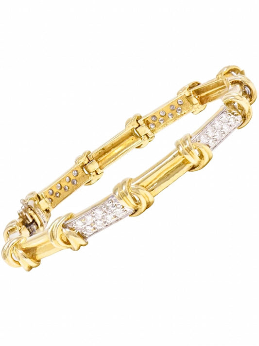 Vintage 14K Gold 1.44 CTW Diamond Knot Station Bracelet