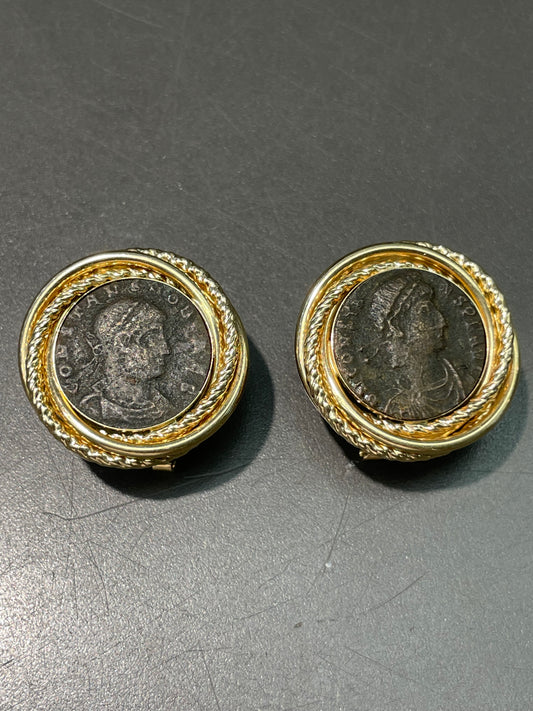 Vintage 14K Yellow Gold Roman Coin Earring