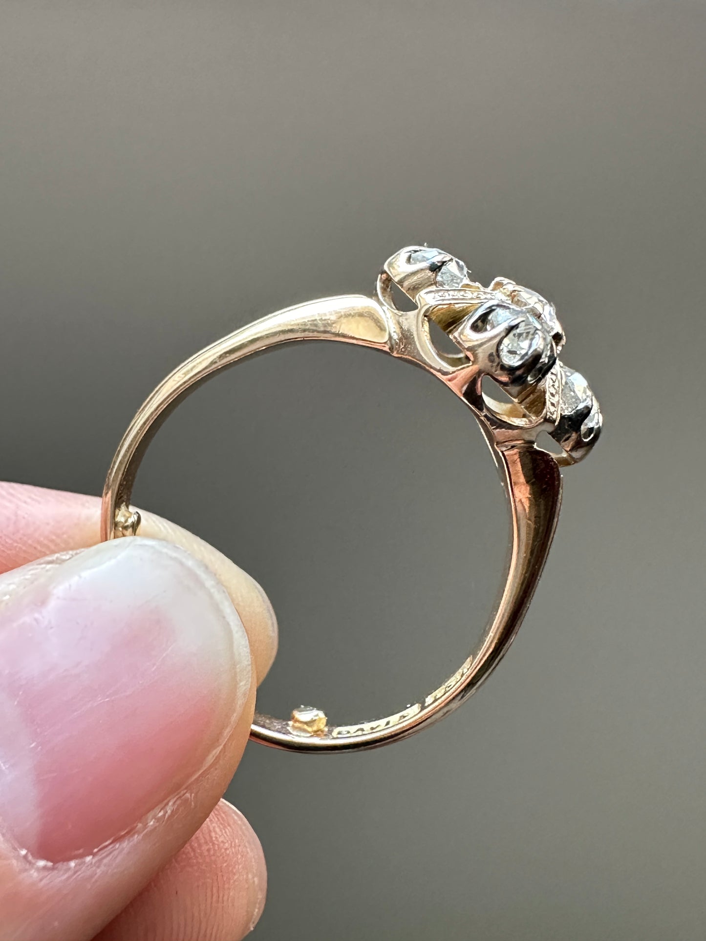 Victorian 15K Gold Old Mine Cut Diamond Quatrefoil Ring