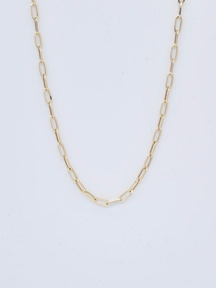 14K Gold Hollow Paper Clip Chain Necklace 18.0”