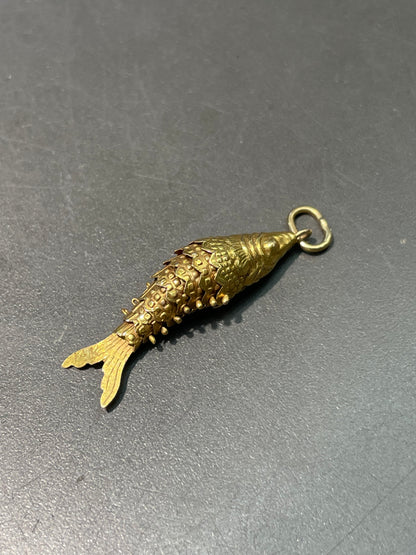 Vintage 14K Yellow Gold Articulated Fish Charm Pendant