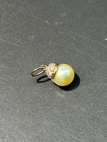 14K 金黄珍珠钻石吊饰