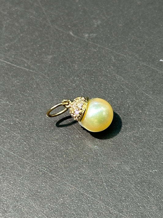 14K 金黄珍珠钻石吊饰