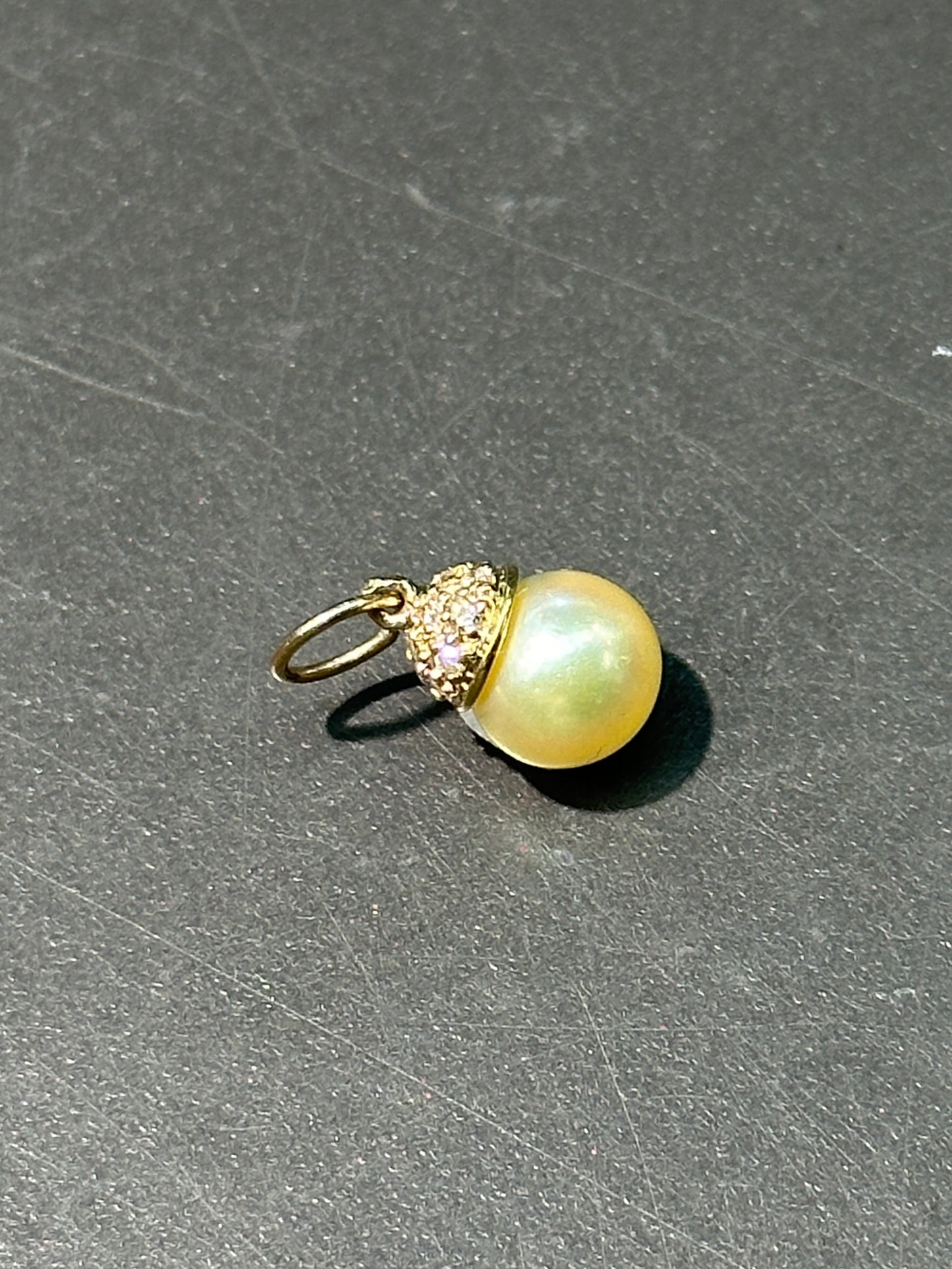 14K Gold Yellow Pearl Diamond Charm