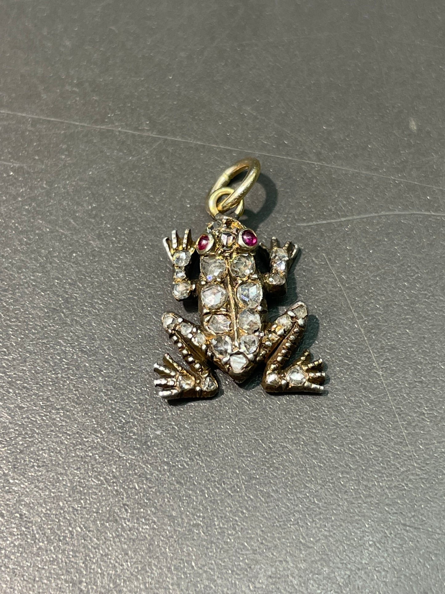 古董 14K 金 0.52 CTW 玫瑰切割钻石青蛙吊饰