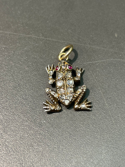 古董 14K 金 0.52 CTW 玫瑰切割钻石青蛙吊饰