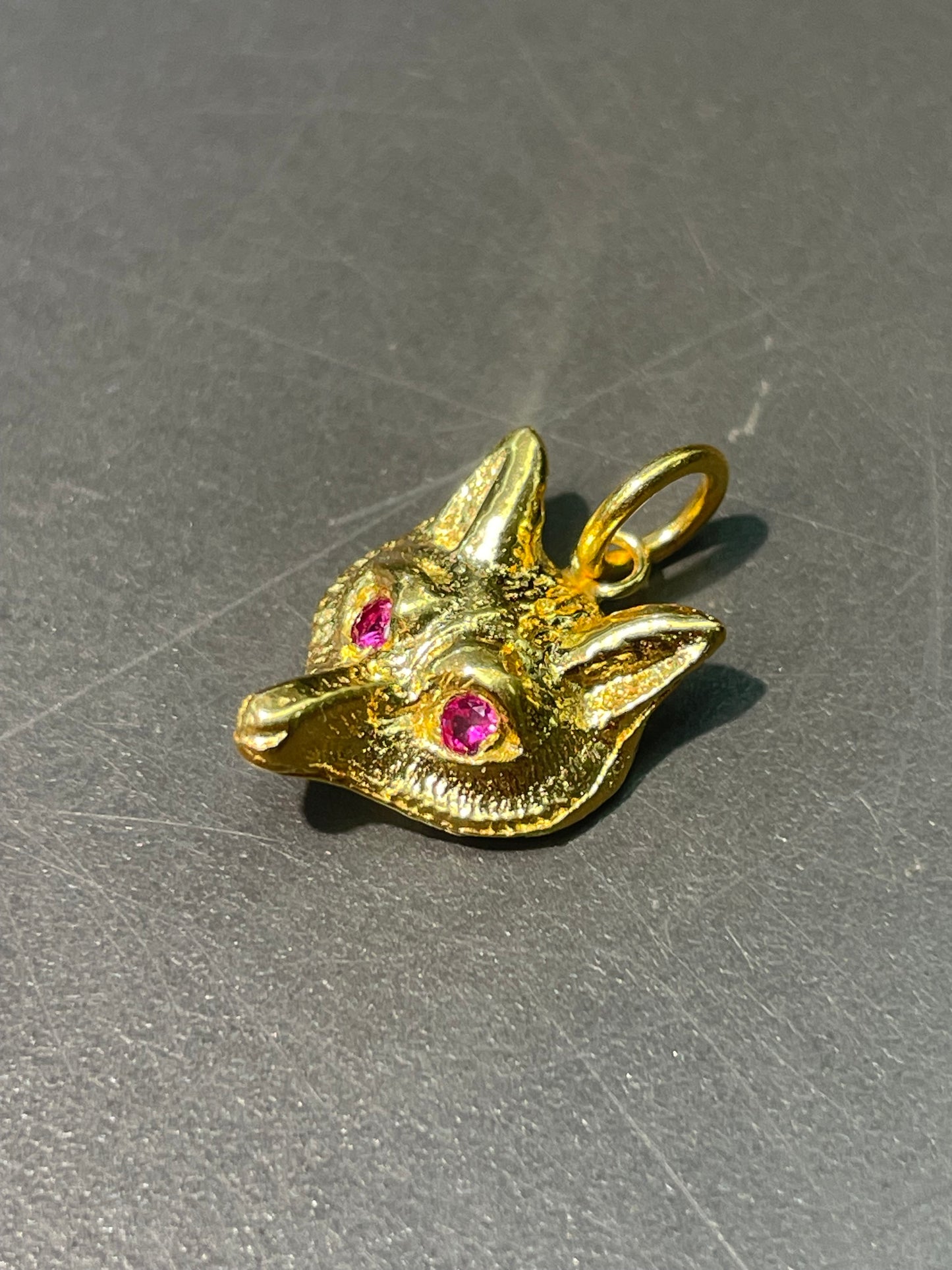 古董 14K 黄金红宝石狐狸吊饰