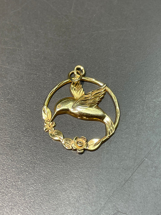 14K Yellow Gold Humming Bird Charm Pendant