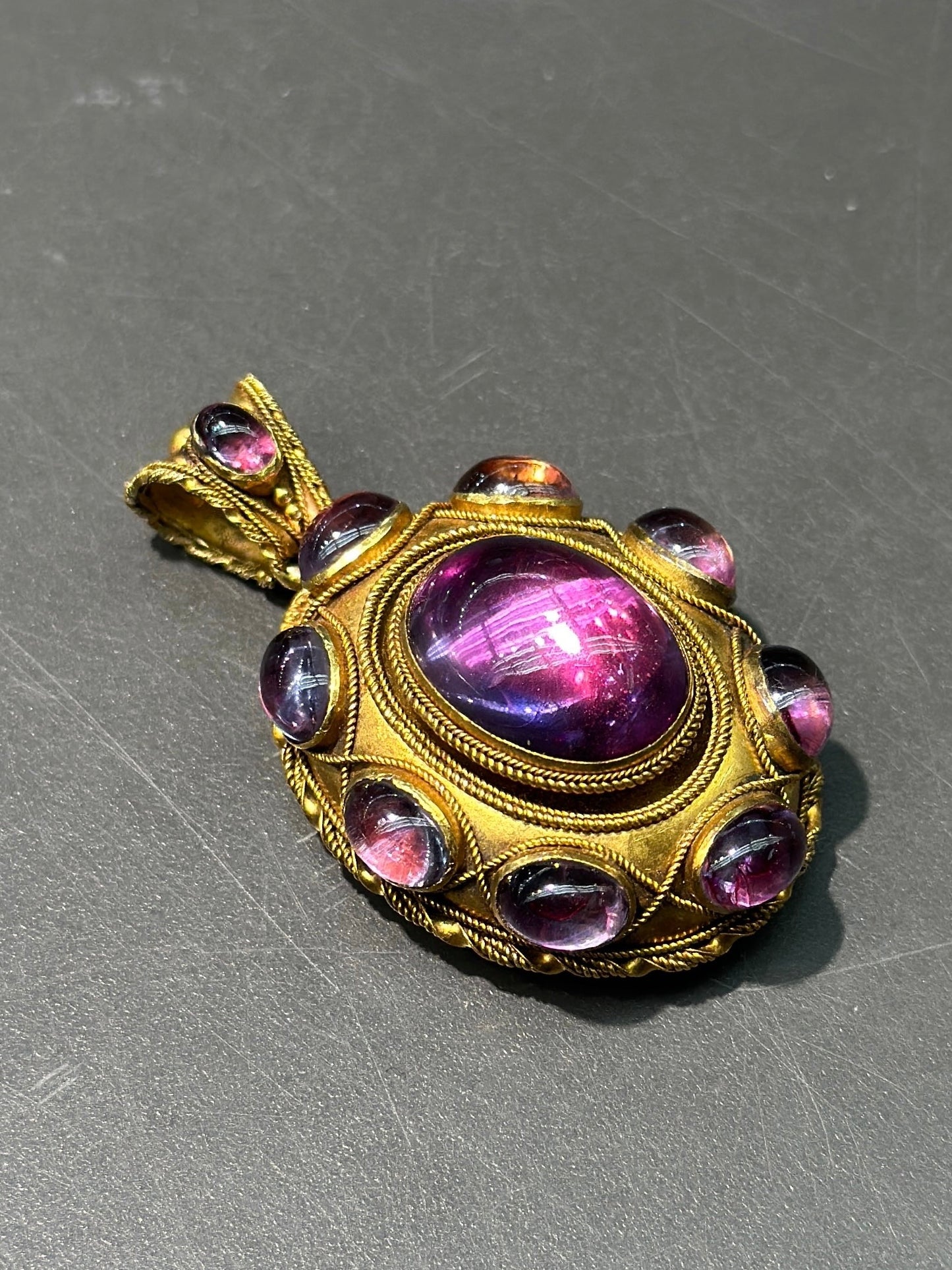 Victorian Etruscan 14K Gold Amethyst Locket