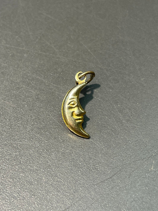 Vintage 14K Yellow Gold Puffy Crescent Moon Face Charm Pendant