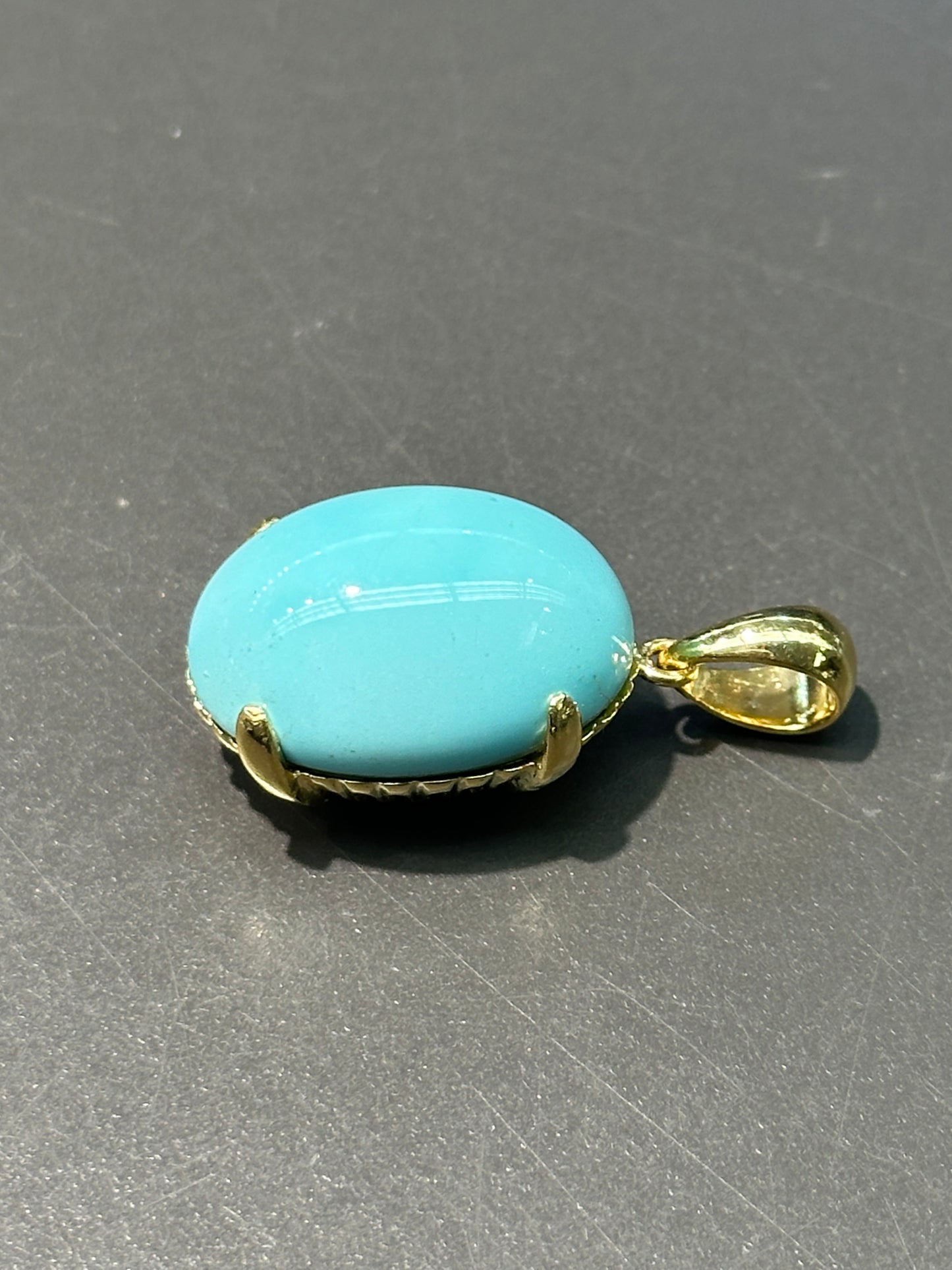 14K Gold Natural Persian Turquoise Pendant