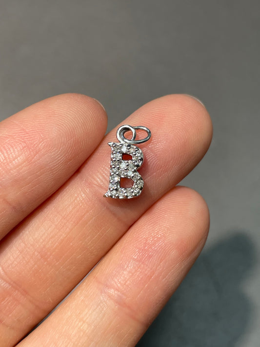 14K White Gold Diamond Letter B Charm