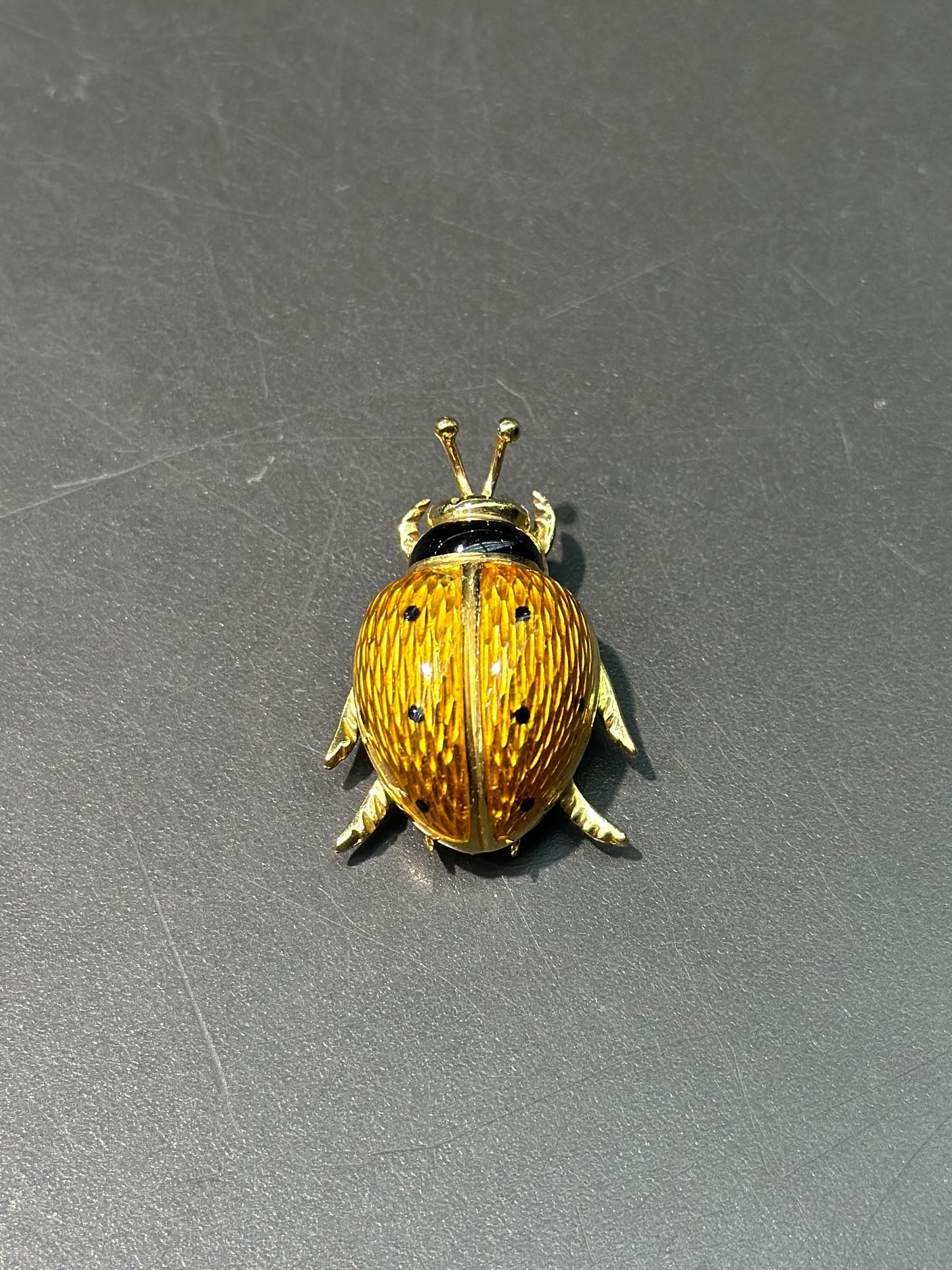 Vintage Italian 18K Gold Yellow Enamel Lady Bug Brooch