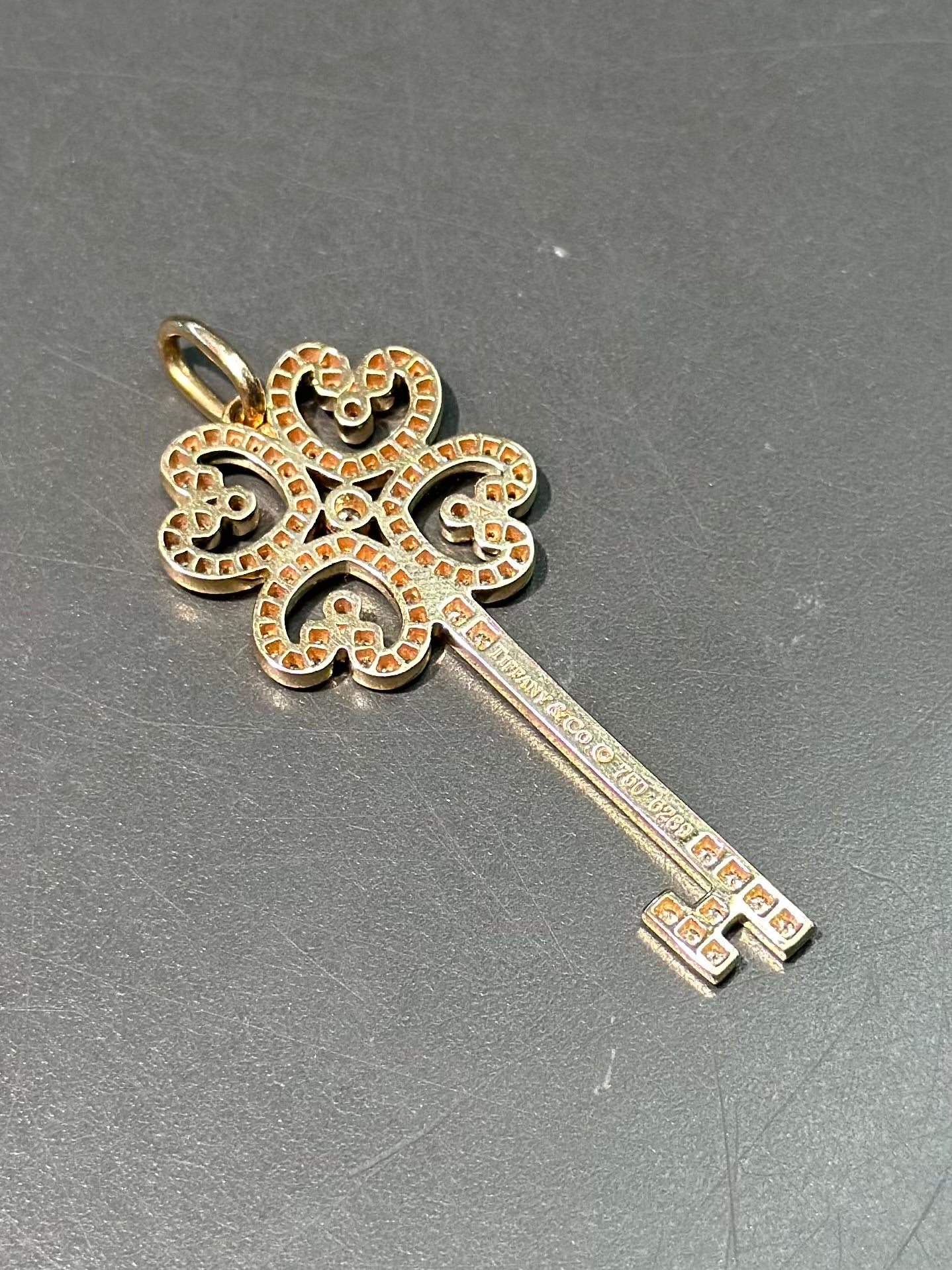 Tiffany & Co. 18K Gold Rose Gold Enchant Diamond Key Pendan