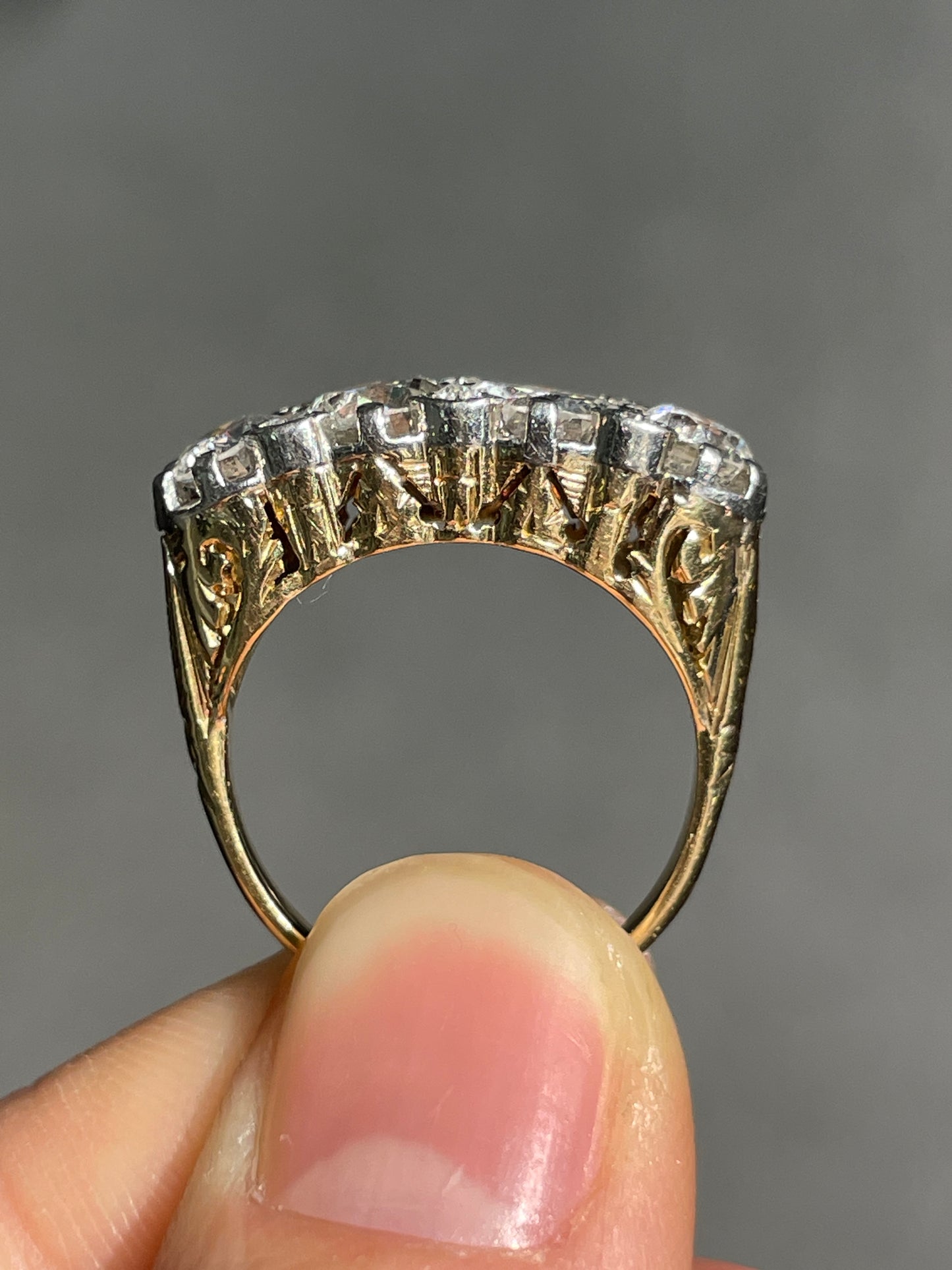 Antique 18K Yellow Gold Topped Platinum 2.62 CTW Four Stone Diamond Ring