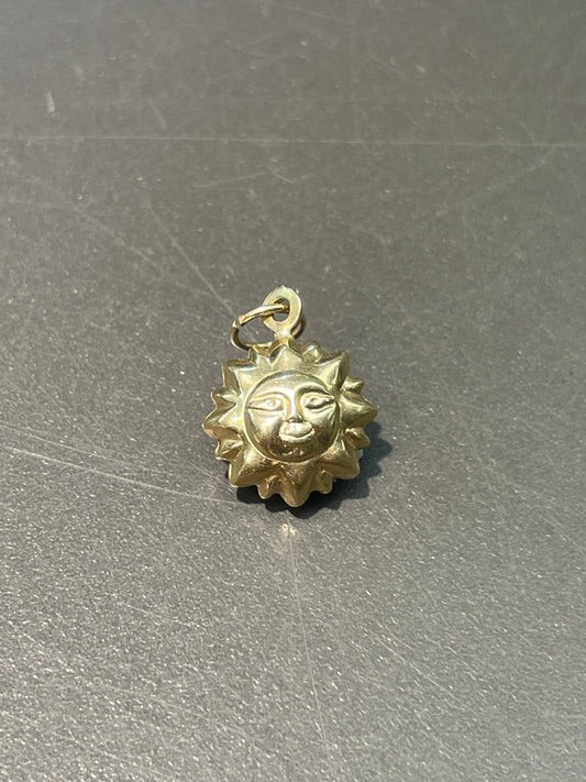 Vintage 14K Yellow Gold Puffy Sun Man Face Charm Pendant