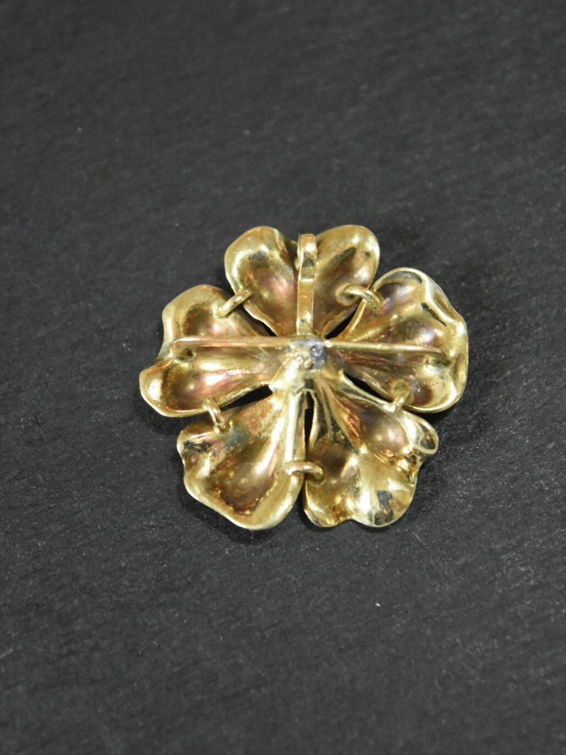 Art Nouveau 14K Gold Pink Flower Enamel Pendant