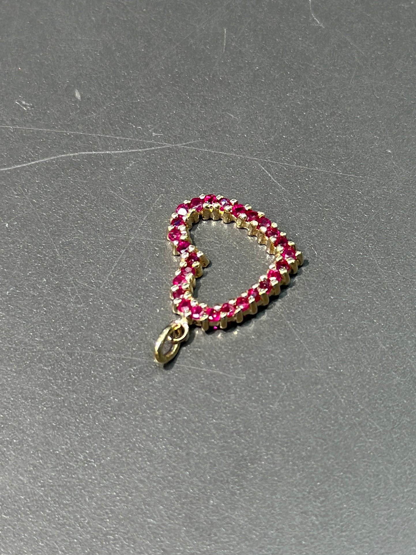 14K Gold Ruby Open Heart Charm