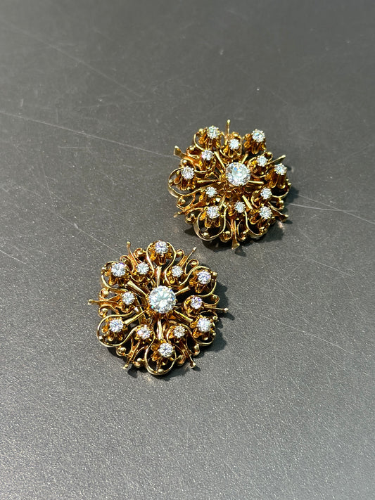 Victorian Style 14K Gold Diamond Cluster Earring