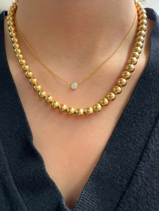 Vintage 14K Yellow Gold 7.0 mm Bead Necklace