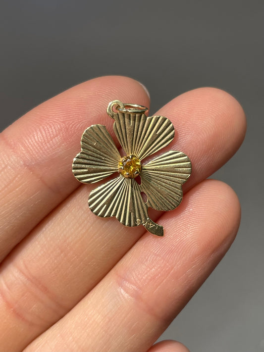 复古 14K 金黄水晶四叶草三叶草吊饰