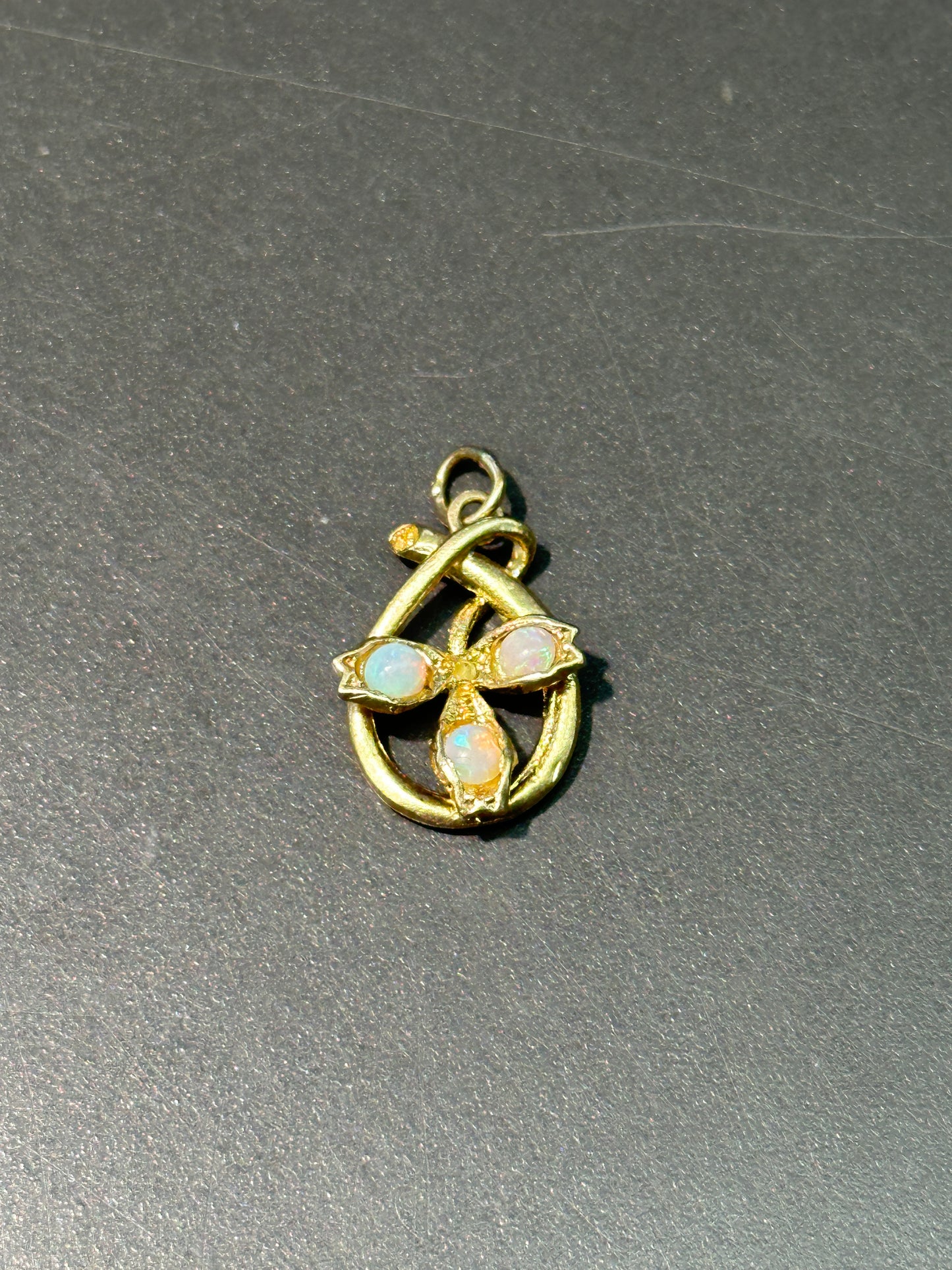 Art Nouveau 14K Gold Opal Clover Shamrock Charm