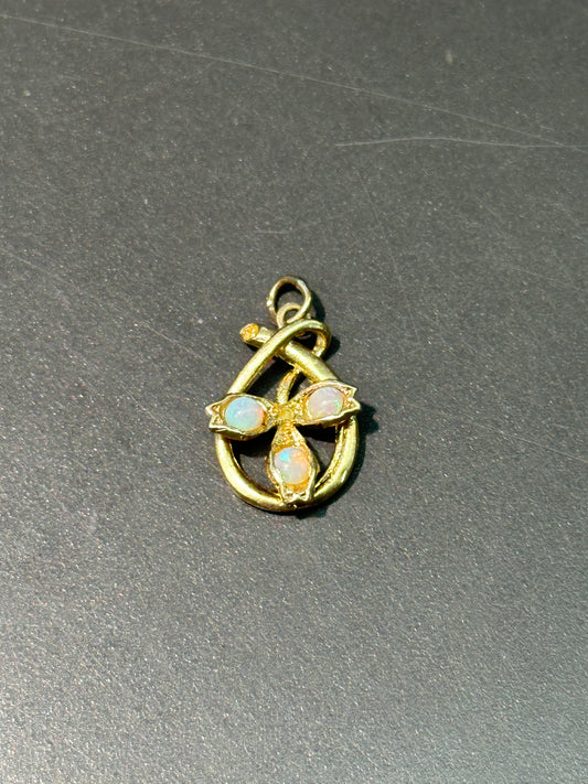 Art Nouveau 14K Gold Opal Clover Shamrock Charm