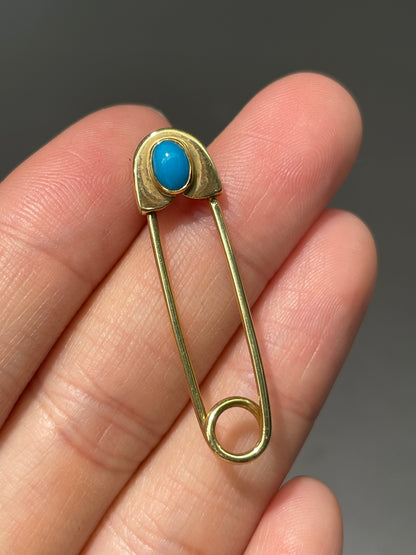 Vintage 18K Gold Turquoise Safety Pin Brooch