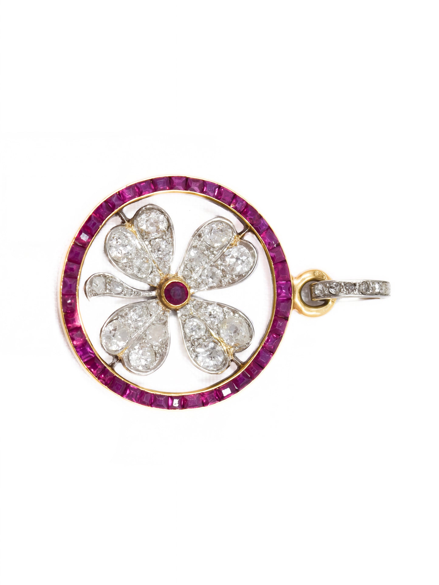 Art Deco French Platinum Four Leaf Clover Shamrock Pendant