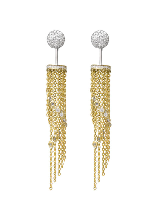 14K Gold Day and Night Diamond Mesh Chandelier Drop Earring