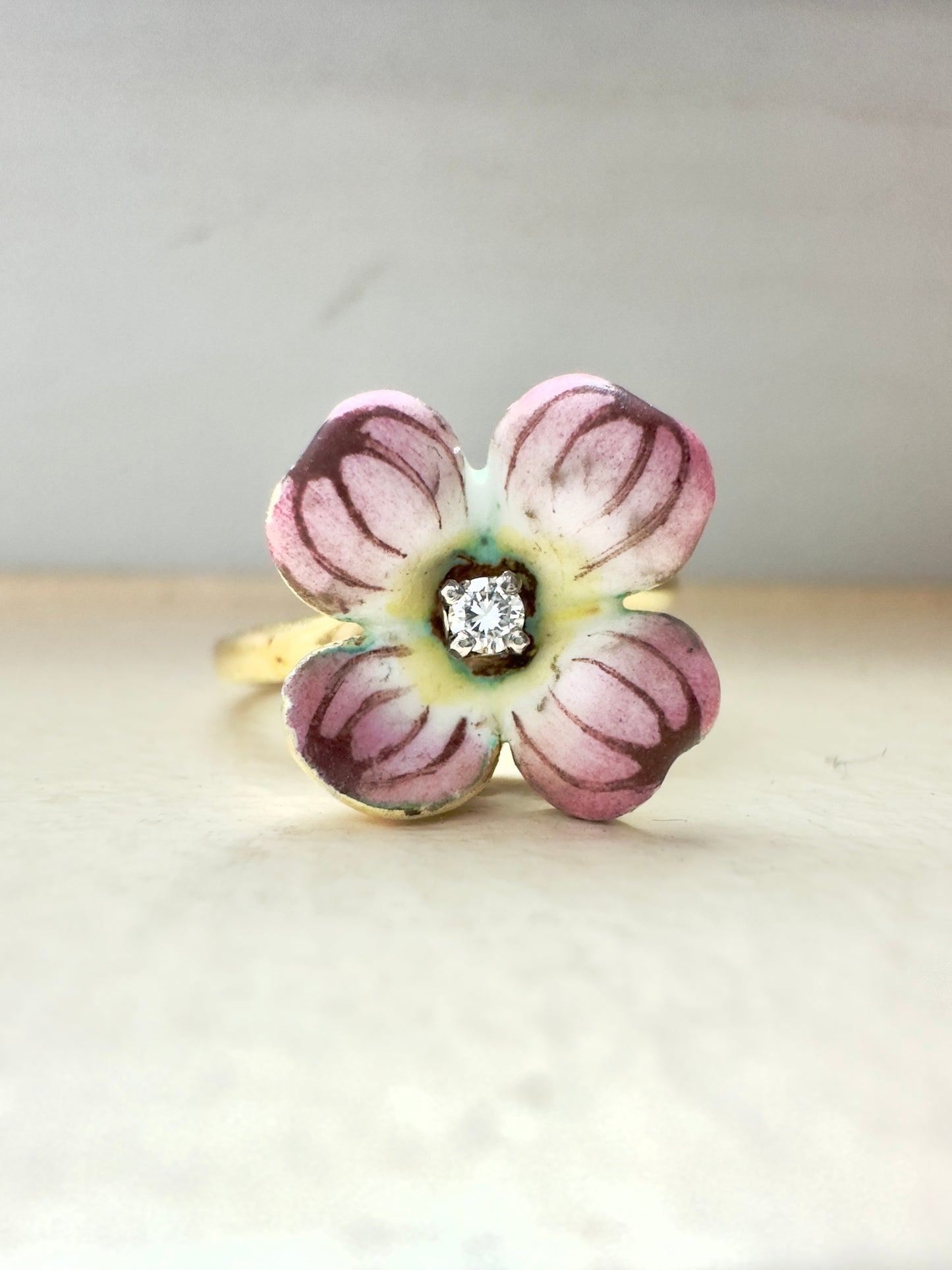 Art Nouveau 14K Gold Larter & Sons Enamel Flower Ring