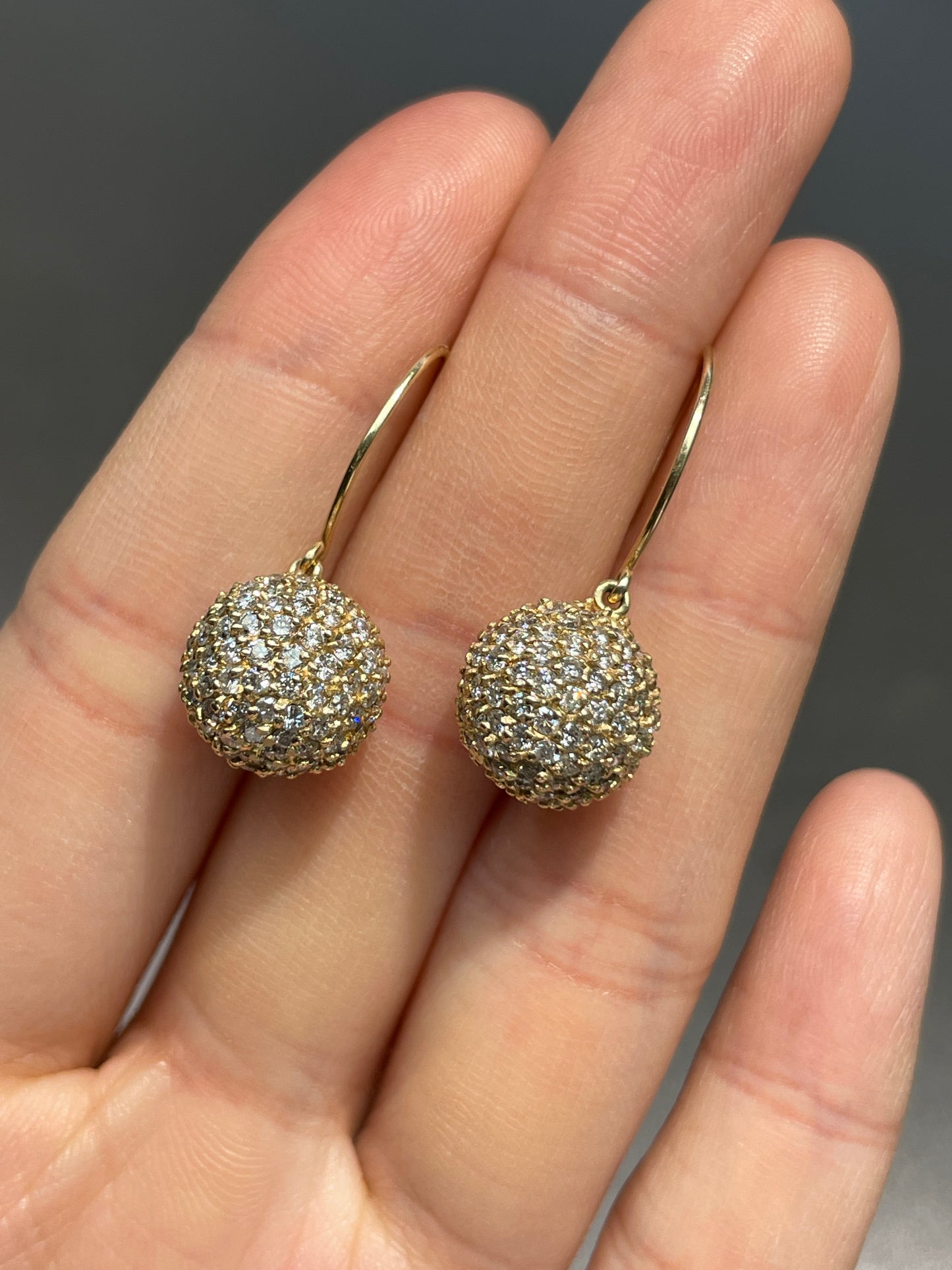 14K Gold 2.52 CTW Diamond Pave Ball Dangle Earring