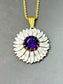 Victorian 18K Gold Amethyst White Enamel Daisy Pendant