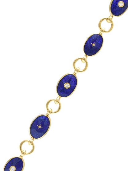 Faberge 18K Gold Diamond Guilloche Enamel Link Bracelet